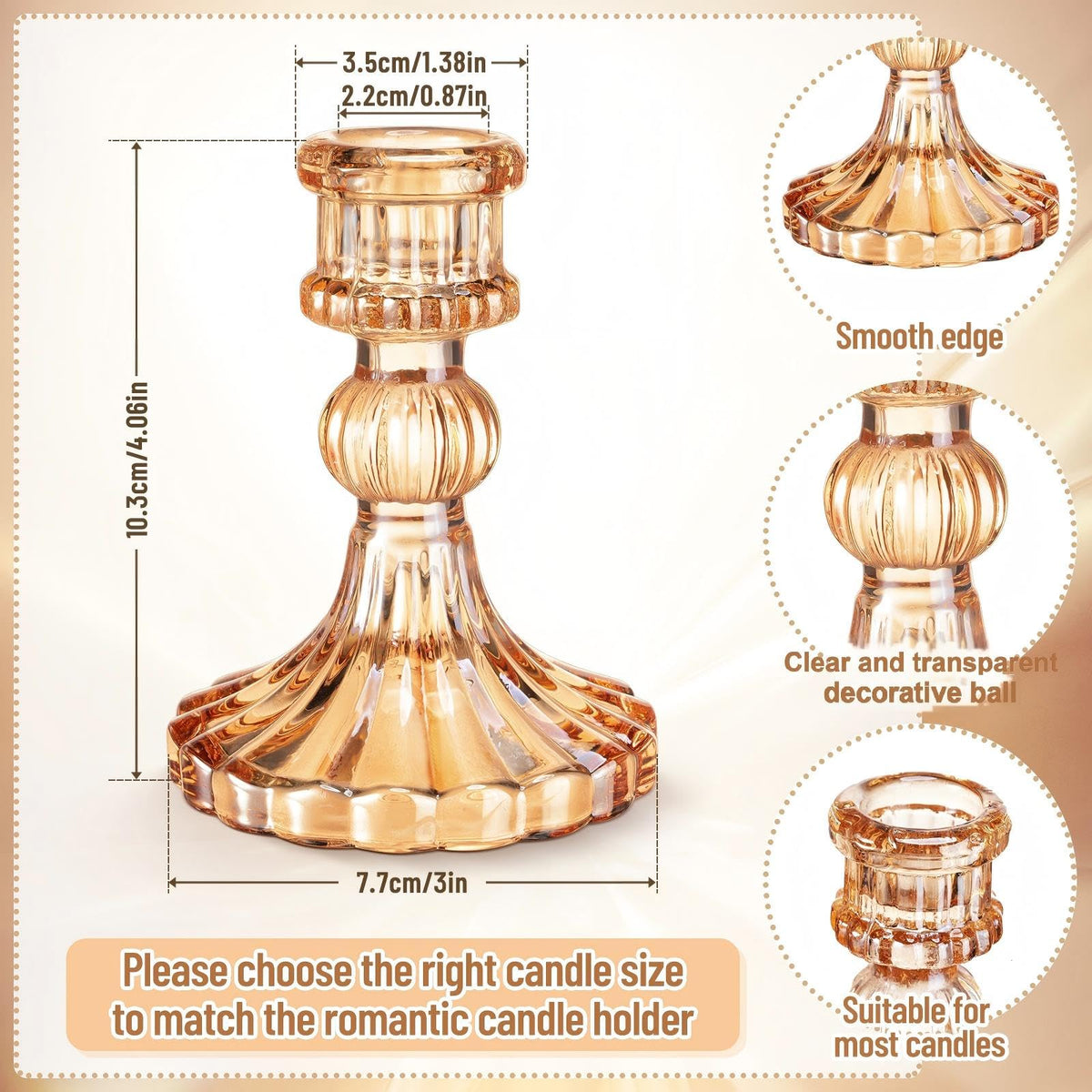 Maxcheck Set of 6 Candlestick Holders Taper Glass Candle Holder Decorative Candle Stand for Wedding Christmas Party Table Centerpiece Anniversary Festival Home Decor(Amber)