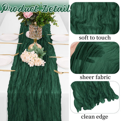 8 Pack Emerald Green Cheesecloth Table Runners 20x120 Inch Gauze Table Runner Cheese Cloth 10FT Green Table Runner Rustic Sheer Runner for Wedding Baby Shower Birthday Party Table Decor