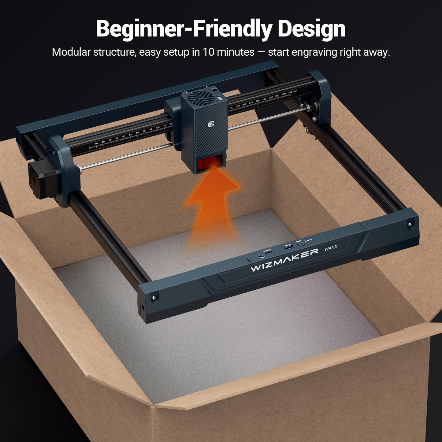 WIZMAKER 12W Laser Engraver Machine, Portable Carving Machine, 300x300mm Carving Area, 0.1mm High-Precision DIY Production, Suitable for Wood, Metal, Acrylic and Other Materials