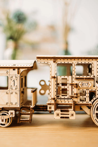Wood Trick Wooden Toy Train Set with Railway - 34x7″ - Locomotive Train Toy Mechanical Model Kit - 3D Wooden Puzzles for Adults to Build - Engineering DIY Models for Adults to Build