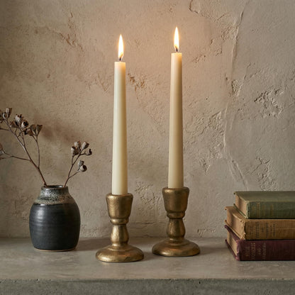 Cast Iron Candle Holders Antique Brass Iron Taper Candle Holders Set of 2, Decorative Metal Candlestick Stands for Weddings, Dining, Parties, and Home Decor