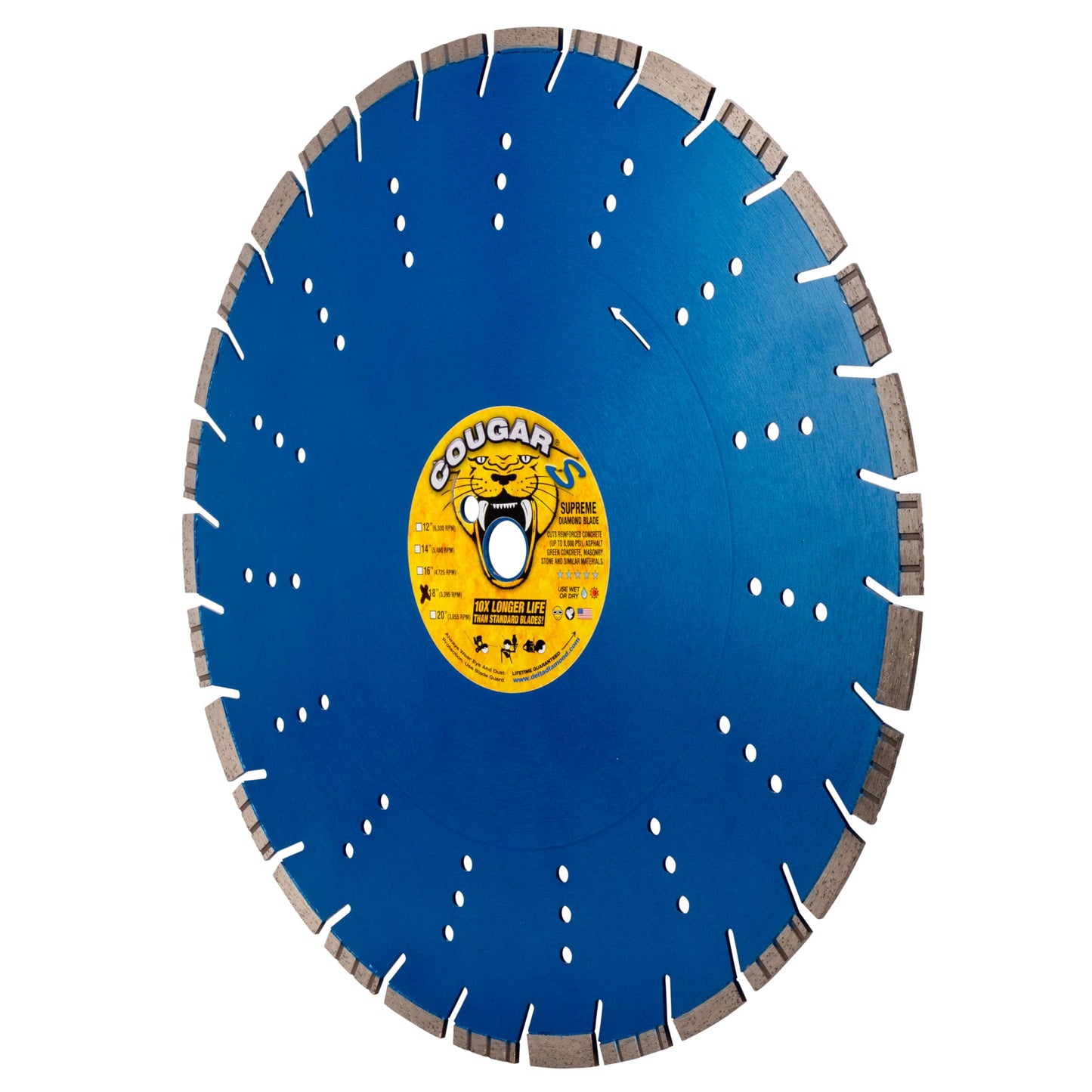 Cougar S 18 Inch Concrete Diamond Blade, Supreme Segmented Blade, Dry/Wet Fast Cutting High-PSI Concrete, Asphalt, Green Concrete, Stone, 1" Arbor