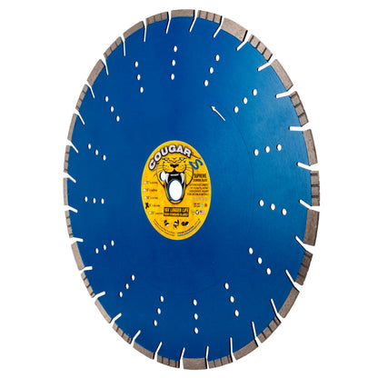 Cougar S 18 Inch Concrete Diamond Blade, Supreme Segmented Blade, Dry/Wet Fast Cutting High-PSI Concrete, Asphalt, Green Concrete, Stone, 1" Arbor