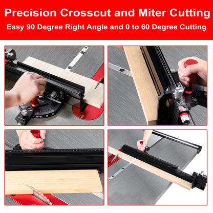 GOINGMAKE Table Saw Miter Gauge with Micro Adjustable Flip Stop and Extendable Fence and Quick Angle Stop for Table Saw Band Saw Router Table Fit 3/8 x 3/4" T Slot for Woodworking Crosscut, Miter Cut