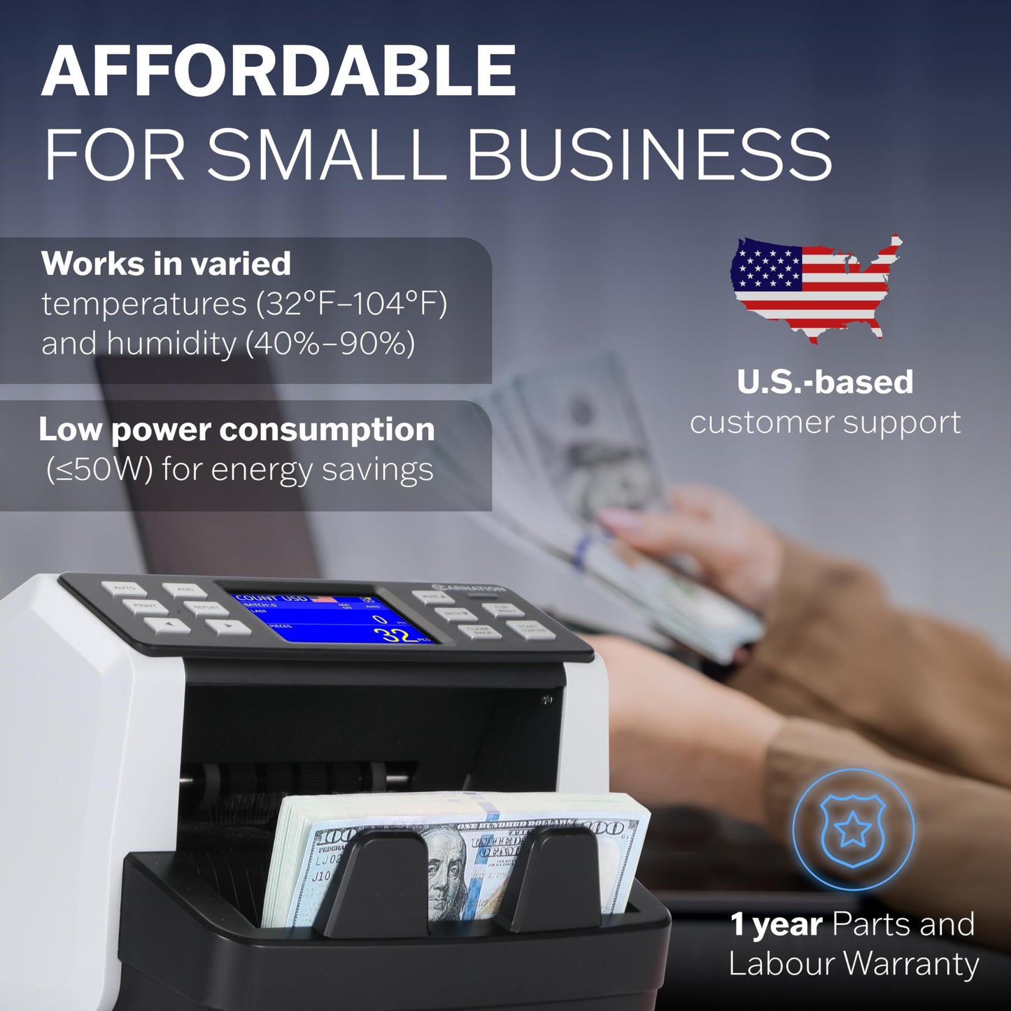 CARNATION Money Counter Machine – Cash Counting & Mixed Denomination Bill Counter, Portable Currency Detector, Counterfeit Bank Scanner, Dollar Sorter for Commercial, up to 1200 N/M, UV/MG/MT/IR/CIS