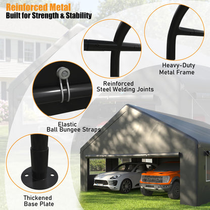 MNLR 20x20 FT Heavy Duty 2 Car Carport Canopy, Outdoor Portable Garage Shelter with 6 Mesh Windows, Removable Sidewalls, Galvanized Steel Frame, Waterproof UV Resistant Car Canopy Tent for Boat, SUV