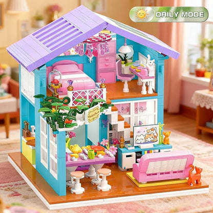730PCS Pink Cat's House Building Blocks KitDream Villa Architecture STEM Toys Friends Building Set with LED LightUnique Educational Birthday Gift for 14+ GirlsBoys or Adults