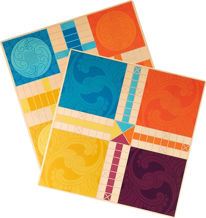 Pachisi: India's Game of Twenty-Five - Features 2-in-1 Modern and Traditional Rulesets - Double-Sided Board Game with Colorful Animal Pawns and Wooden Cowrie Shell - Family Game Night for 2-4 Players