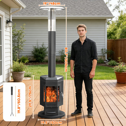 ONLYFIRE OUTDOOR LIVING 80" Premium Wood Pellet Patio Heater with Glass Window, Portable Pellet Heater with Wheel, Modern Fire Pit for Patio Backyard Garden Villa Outdoor Restaurant, 70,000BTU, FP058