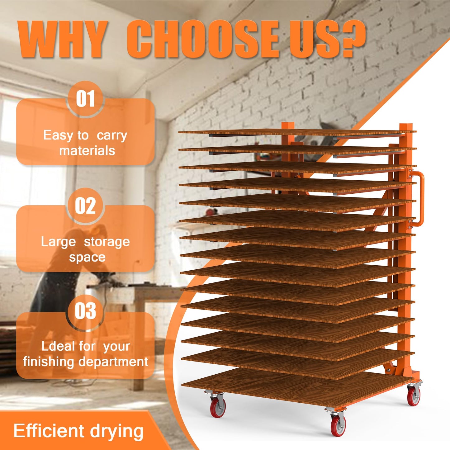 BERPET 15-Level Paint Drying Rack for Cabinet Doors (Expandable 12"-58") - 1650lbs Heavy Duty Cabinet Drying Rack with 3.1" Spacing - Rolling Stand for Professional Woodworking