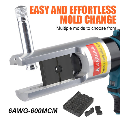 JIGONGSUN Electric Hydraulic Crimping Tool, Battery Cable Crimper Tool, 10 Ton Wire Crimpers Electrical, Rang 6AWG-600MCM and Electrical Wire Lugs Tool 12 Pairs of Dies (JGS-240)