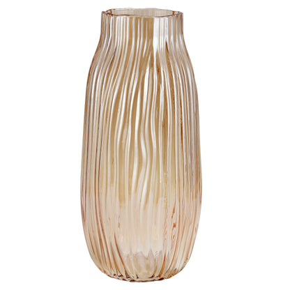 Large Amber Glass Vase for Home Decor Ribbed Tall Gold Floor Vase 12.0" Decorative Vases for Table Centerpieces Flowers Decor and Farmhouse(Brown 8.0in)