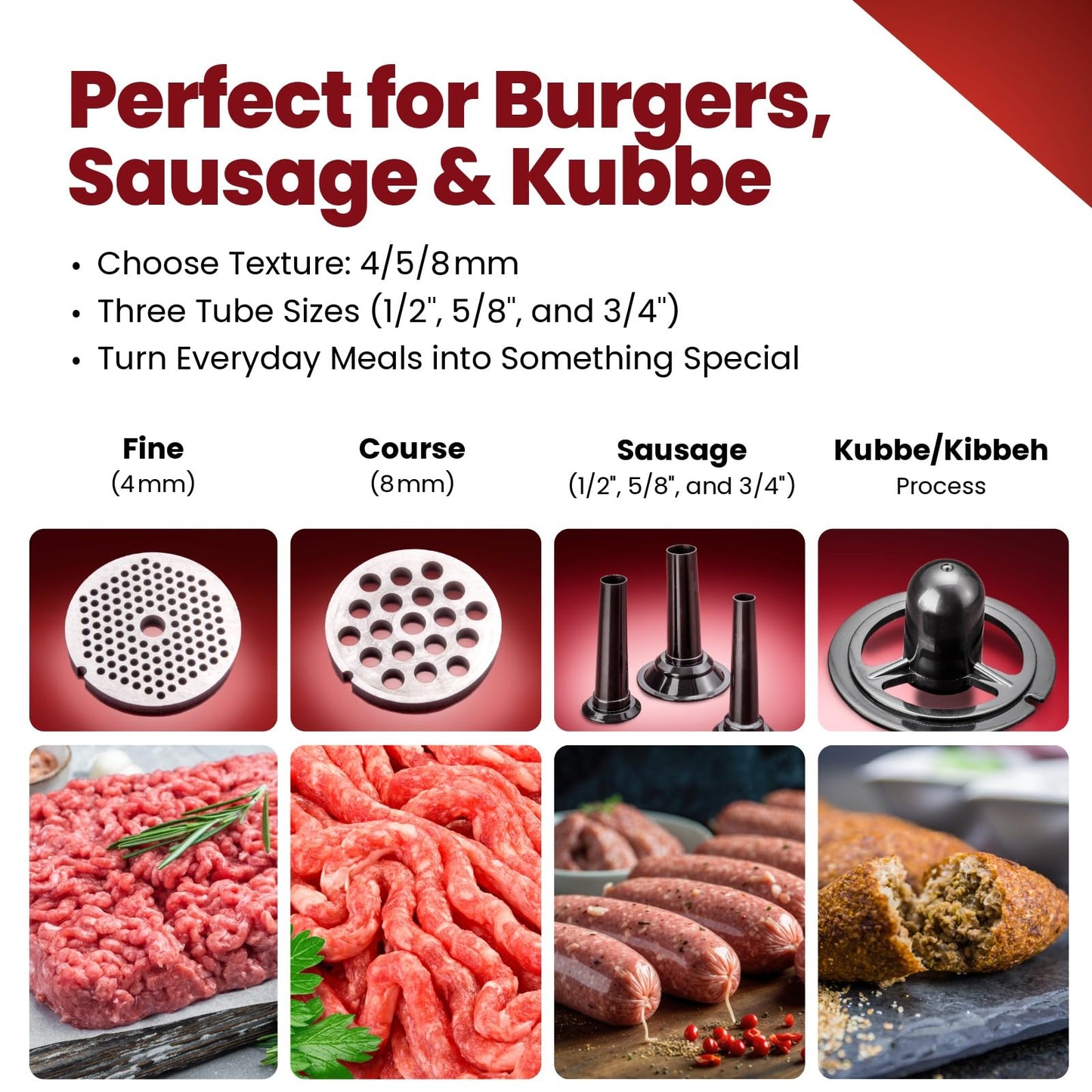 STX International Turboforce Cadet 2000 Series Electric Meat Grinder | 5-in-1 Powerful Home Use | Sausage Stuffer | Kubbe Maker | 4 Grinding Plates | Stainless Steel Blades & More Included