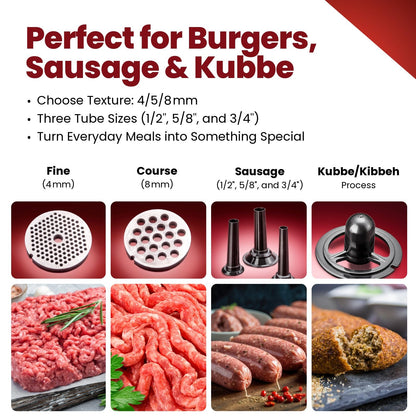 STX International Turboforce Cadet 2000 Series Electric Meat Grinder | 5-in-1 Powerful Home Use | Sausage Stuffer | Kubbe Maker | 4 Grinding Plates | Stainless Steel Blades & More Included