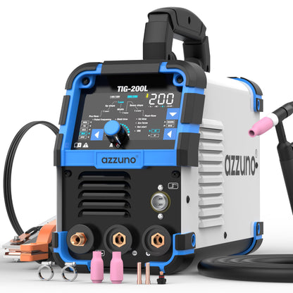 AZZUNO 200A TIG Welder With Pulse Cold, 5-in-1 DC HF TIG/PULSE TIG/COLD/SPOT TIG/STICK, 110V&220V Dual Voltage TIG Welding Machine with Large LED Display