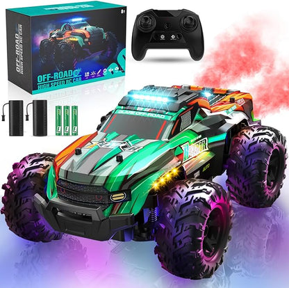 BLUEJAY Remote Control Car 1:16 All Terrain High Speed RC Cars Truck for Boy Rechargeable Monster RC Truck with Cool LED Lights &amp Spray RC Cars Toys Gifts for Adults Kids Boys Girls 4-7 8-12