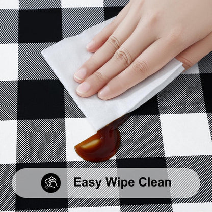 Smiry Round Picnic Tablecloth, Elastic Waterproof Fitted Vinyl Tablecloths for 36"-44" Tables, Flannel Backed Buffalo Plaid Table Cover for Dining, Camping, Outdoor, Black and White