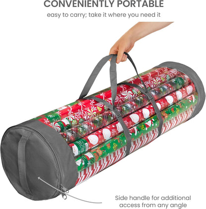 ZOBER Gift Wrap Organizer | 40-Inch Round Storage for 25 Rolls - Durable Clear PVC & 600D Oxford Fabric - Gray