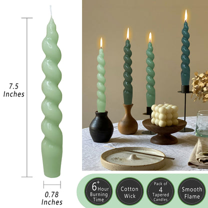 Spiral Taper Candle Twisted Candlesticks Dinner Candles Green Candle Stick Unscented Candles for Home Décor Weddings Festive Seasons Holiday