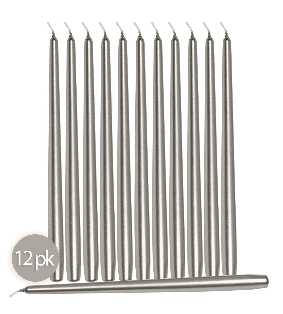 Hyoola Tall Taper Candles - 12 Inch - Metallic Titan - Dripless - 12 Pack - 10 Hour Burn Time