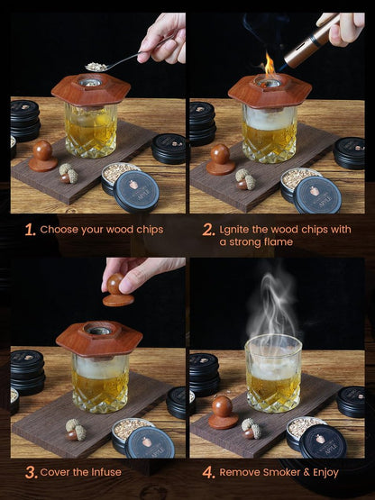 23Pcs Whiskey Cocktail Smoker Kit with Torch, 6 Flavors 12 Packs Wood Chips, Ice Ball Mold, Old Fashioned Drink Smoker, Bourbon Whiskey Gifts for Men, Husband, Dad, Him (No Butane)