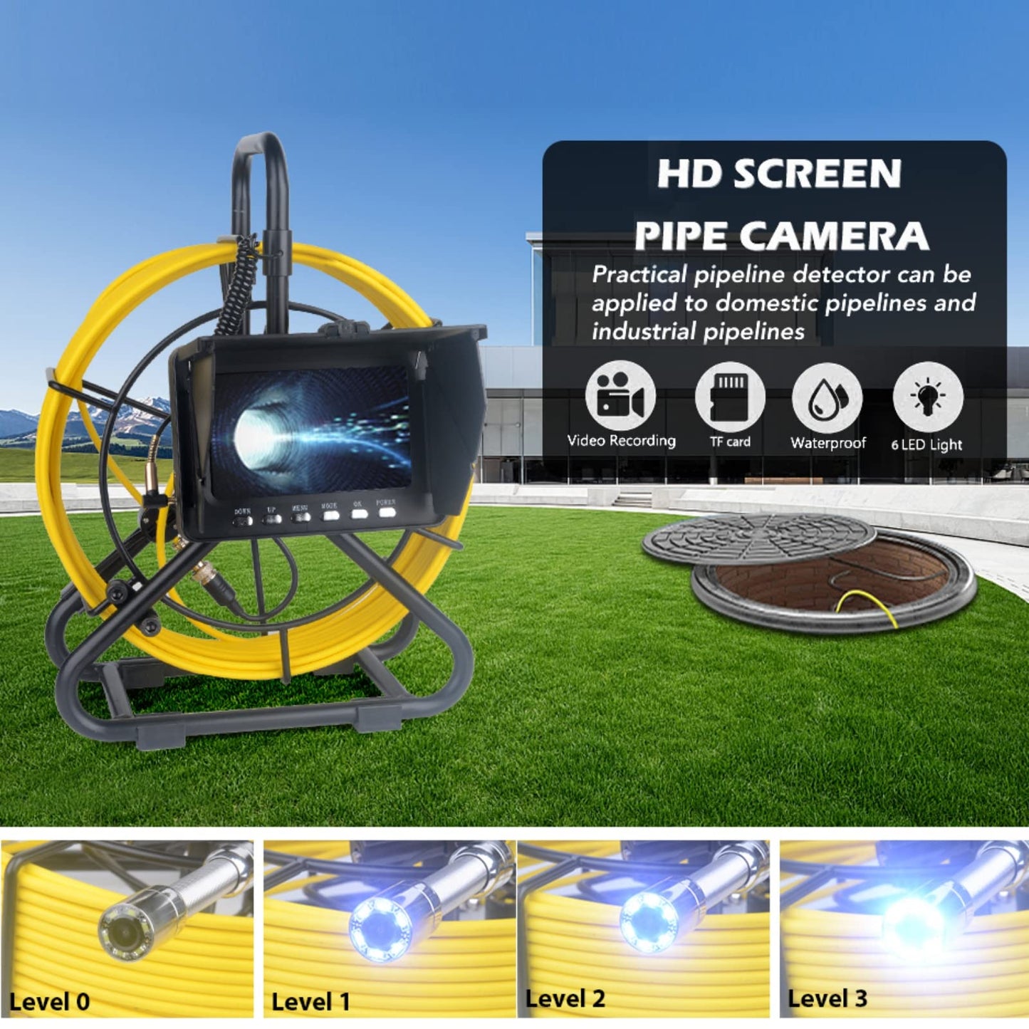 KAOLALI Endoscope Sewer Camera with Light Pipeline Inspection Endoscope Camera 5” high Resolution Screen 6 LED Light with DVR Function Snake Cable Waterproof for Sewer Line Home Pipe Plumbing