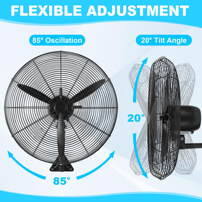 Aurelema 1 Set 27 Inch Industrial Wall Mount Fan Oscillating Heavy Duty Metal 3 Speed Fan, 7500 CFM, with High Velocity Cooling, for Commercial Residential Garage Warehouse Workshops Factory