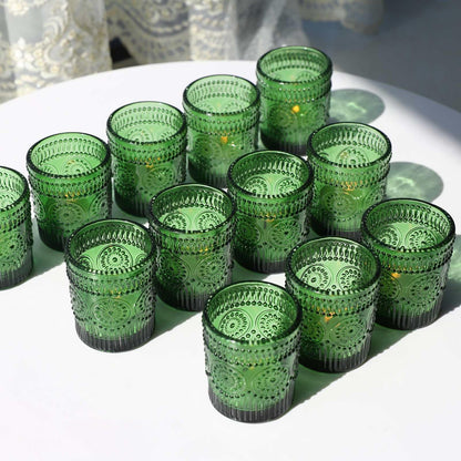 VOHO Green Candle Holder Set of 12, Green Glass Votive Candle Holders for Centerpiece Table Decorations, Votive Candles Holder Bulk for Birthday (2.1'' x 2.6'', W/H)