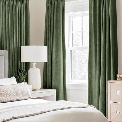 MIULEE 100% Blackout Linen Textured Curtains - Olive Green Thermal Insulated Drapes | 42 x 84 Inch (2 Panels)
