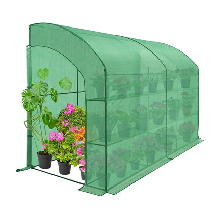 EAGLE PEAK 3 Tier Lean to Portable Greenhouse, Heavy-Duty Indoor & Outdoor Garden with Wire Shelves, 2 Roll-Up Zipper Doors, Easy Assembly, 120"x60"x84" Clear/Green PE Cover