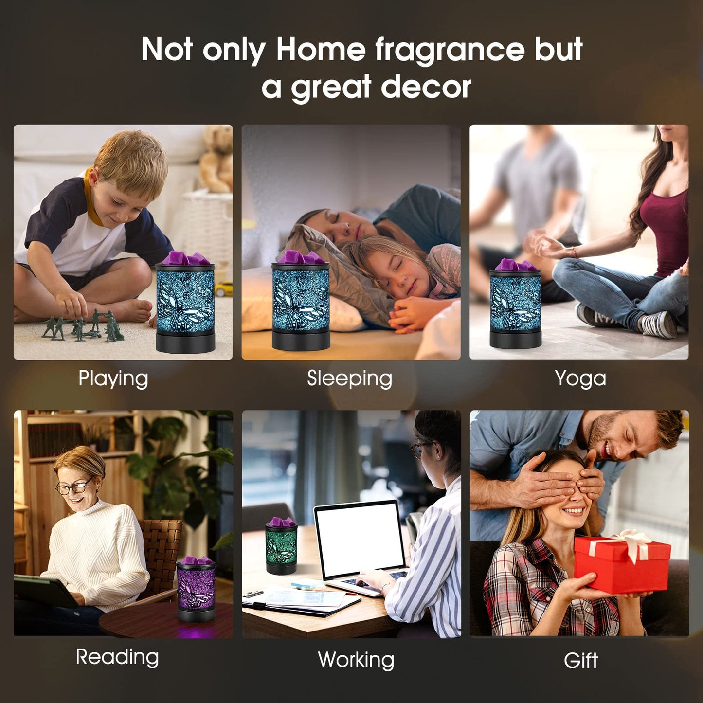 Enaroma Fragrance Wax Melts Warmer with 7 Colors LED Changing Light Scent Oil Candle Warmer for Home Office-ButterflyTimer