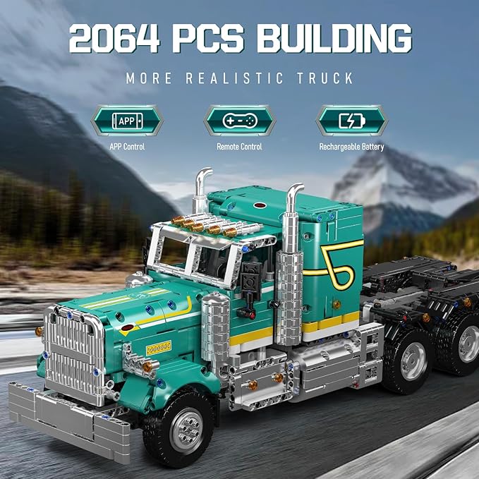 Mould King 13201 Semi Truck Building Set APP &amp RC Control Mobile Tow Truck Model Kit Assembly STEM Trailer Vehicle Building Block Set Collectible Gift for Adult Teens(2064+ Psc)
