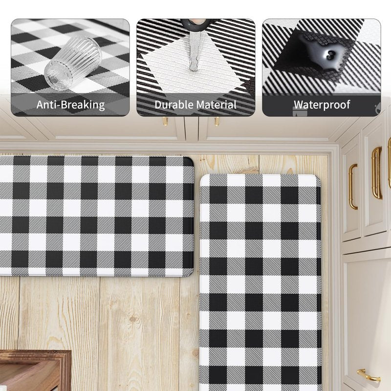 MAYHMYO 2 PCS Anti Fatigue Rugs Non Skid Waterproof Floor Mat Cushioned Black and White Farmhouse Comfort Standing Kitchen Mats for Floor, House, Sink, Office