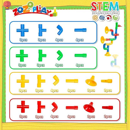 ZOZOPLAY STEM Toys Tube Locks 72 Piece Tubular Pipes &amp Spouts &amp Joints &amp Whistles &amp Trumpet Toy Learning Educational Building Block Set with Whistles Gift for Boys Girls