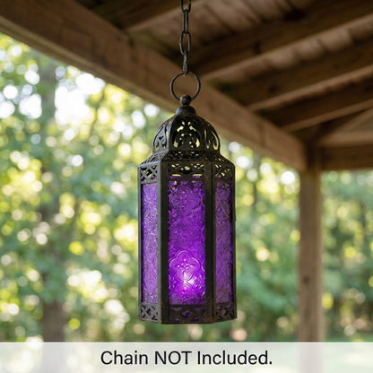 Vela Lanterns Candle Holder Gothic Decor Moroccan Candle Lantern, Whimsical Dark Purple Iron Hanging Lamp for Bedroom Table, Whimsigoth Witch Room Decor, Halloween Indoor Centerpiece, Medium 11.5"