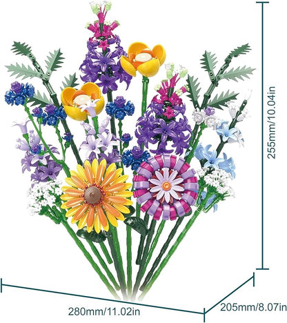Artificial Botanical Flower Bouquet Building Blocks Set 1183Pcs DIY Wildflower &amp Tropical Flower Home Office Desk Decor Gift for 14+ Girls Women Teens Birthday Mother's Day Christmas Anniversar