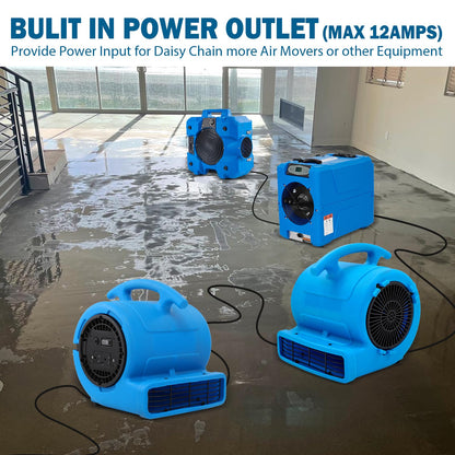 MOUNTO 1/4hp 1000CFM 2 Speed Air Mover Carpet Dryer Floor Fan Cooling Fan (Blue)