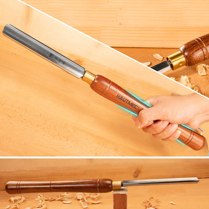 HAUTMEC Expert Wood Lathe Chisel Set 8 PCS, M2 HSS Wood Turning Tools with Teak Handles & Portable Storage Bag, Roughing Gouge, Skew, Parting, Scraper, for Beginners & Professionals - HTWCH25028