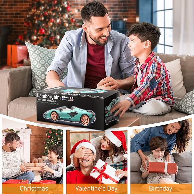 MIEBELY Lamborghini Remote Control Car 1:12 Scale Lambo Toy Car 2 X 7.4V 900mAh Officially Licensed 12Km/h Fast Rc Cars with Led Light 2.4Ghz Model Car for Adult Boys Girls Birthday Ideas Gift - Blue