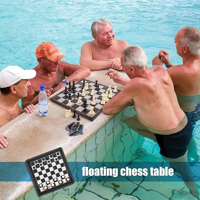 Liliful Floating Multi Game board Reversible Foldable Chess Board Tic Tac Toe Portable Travel Backgammon Chess and Checkers Game Set Pool Board Games for Family Pool Playing Board Games (3 in 1 Chess)