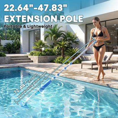 3-in-1 Cordless Pool Vacuum for Above Ground Pool, Handheld Spa Hot Tub Vacuum with 3 Brush Heads, 9.25 GPM Powerful Suction, 70 Mins Running Time, 6.04Ft Max Working Depth, Ideal for Leaves, Debris