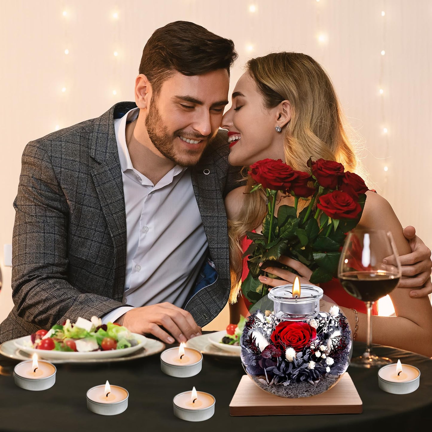 NERCHVO Preserved Forever Rose in Glass Dome with 18 Scented Candles Gift Set, Eternal Romantic Gift for Women, Birthday Anniversary Valentines Day Mothers Day for Girlfriend Wife Mom