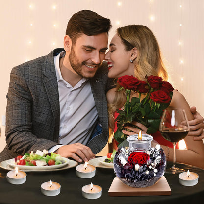 NERCHVO Preserved Forever Rose in Glass Dome with 18 Scented Candles Gift Set, Eternal Romantic Gift for Women, Birthday Anniversary Valentines Day Mothers Day for Girlfriend Wife Mom