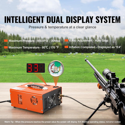PCP Air Compressor 4500Psi/30Mpa, 300W Oil-Free Fast Fill Pump with Auto Shut-Off, Dual Power 12V DC & 110V AC, Built-in Fan, Portable Air Pump Paintball, Air Rifle, Airguns HPA Tanks