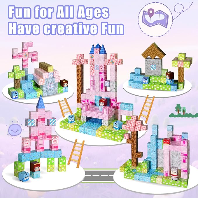 100PCS Magnetic Blocks Magnetic Building Blocks STEM Constructions Magnet Blocks for Boys Girls Age 3 4 5 6 7 8 9 10 Sensory Stacking Toy Christmas Birthday Gifts for Kids