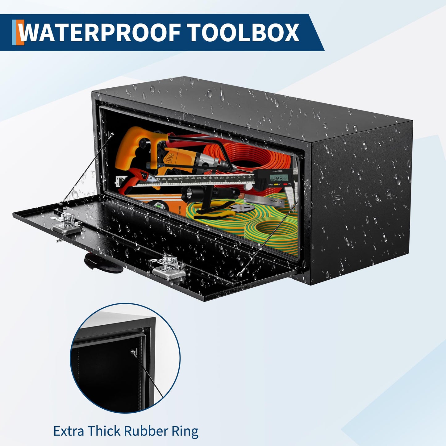 Black Steel Underbody Truck Box,60"×18"×18" Pickup Storage Box, Heavy Duty Diamond Plate Tool Box with Lock and Keys, Waterproof Trailer Storage Box with T-Handle Latch for Truck, Van, Trailer