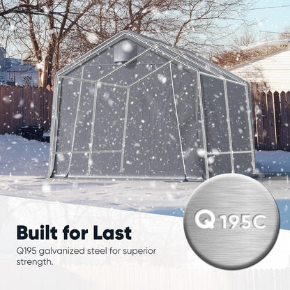 Quictent 10x12FT Large Outdoor Storage Shed Workshop Shelter with Roll-Up Mesh Windows, Heavy Duty Portable Garage for Riding Mower, Garden Equipment Waterproof Tent with Reinforced Frame, Sliver Gray