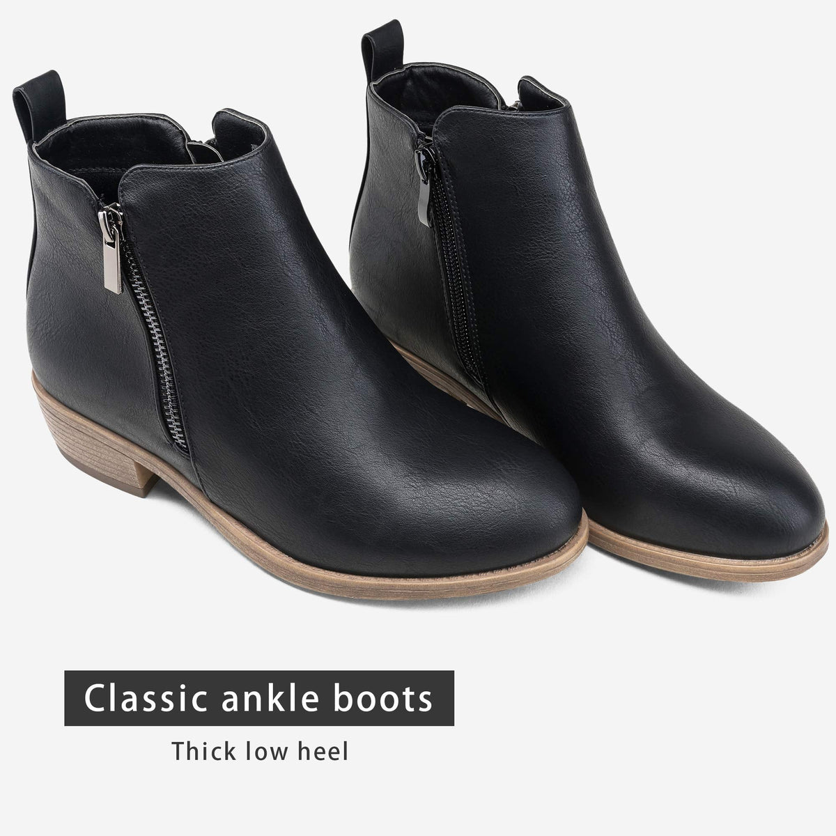 Jeossy Women's Black Ankle Boots, Classic Low Heeled Short Booties, 905 - Black Pu, Size 11 US - Casual Comfortable Boots (DJY905 Black 11)