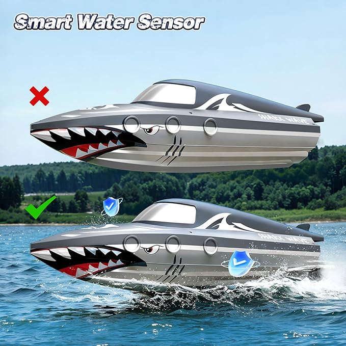 Shark RC Boat for Kids &amp Adults2.4GHz High Speed Remote Control Racing Boat W/ Dual Battery 50 Min RuntimeWaterproofFast Remote Control Toy Gift Kids 8-12 Ideal for Pools &amp LakesRealistic