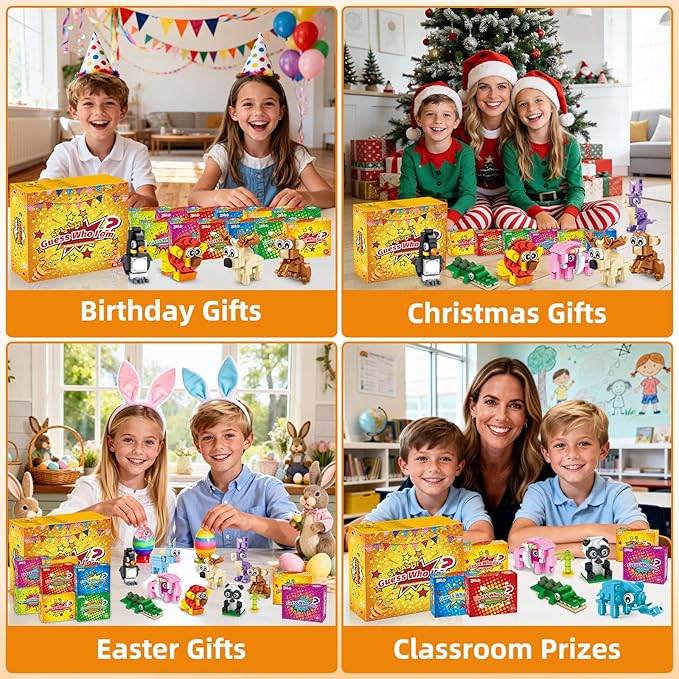 Party Favors for Kids - 24 Pack 72 Animal Building Block Toys for Goodie Bag Stuffers Easter Classroom Prizes Mini Building Set Birthday Party Gifts for Boys Girls Ages 6-12